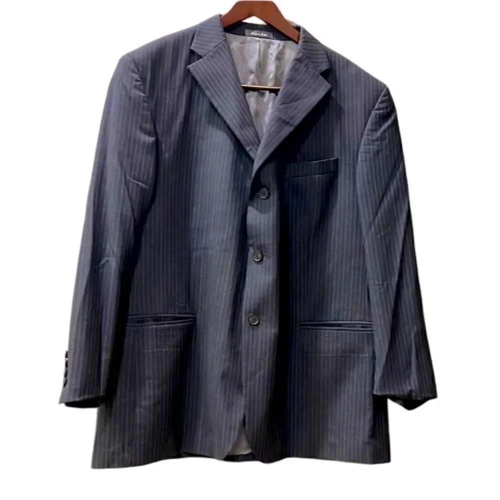 Oscar de La Renta Grey w Blue Pinstripes 3-button Men’s 48R Sports Coat Blazer